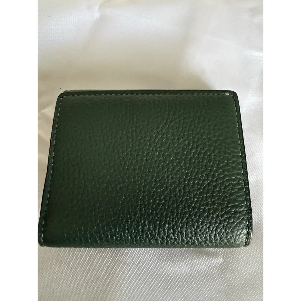 COACH PEBBLED LEATHER MORGAN TRIFOLD WALLET EVERGREEN FORREST GREEN GOLD - Picture 3 of 13
